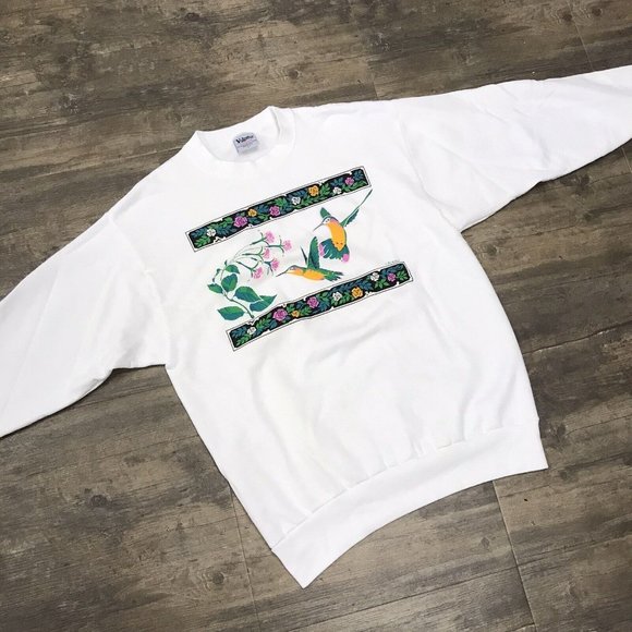 Vintage Volunteer Knit Apparel Crewneck Sweatshirt Size Large Nature Floral Bird - Picture 1 of 8